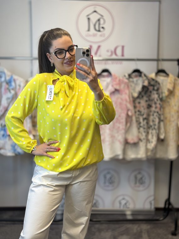 Pöttyös ,nyakánál megköthető ing-citromsárga